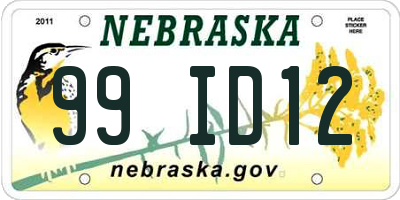 NE license plate 99ID12