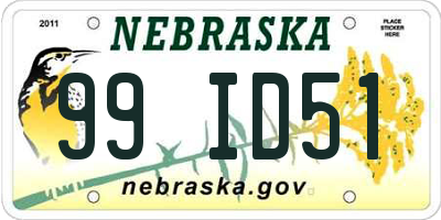 NE license plate 99ID51