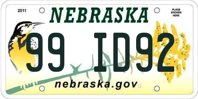 NE license plate 99ID92