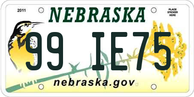 NE license plate 99IE75