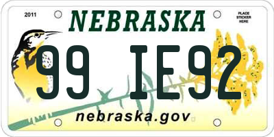 NE license plate 99IE92