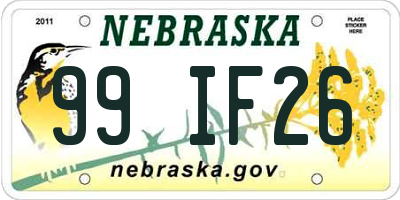 NE license plate 99IF26