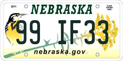 NE license plate 99IF33