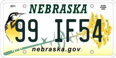 NE license plate 99IF54