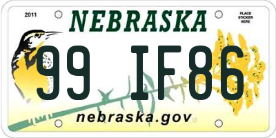 NE license plate 99IF86