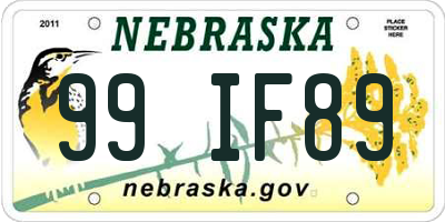 NE license plate 99IF89