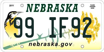 NE license plate 99IF92