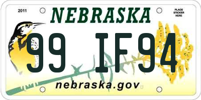 NE license plate 99IF94