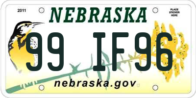 NE license plate 99IF96