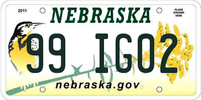 NE license plate 99IG02