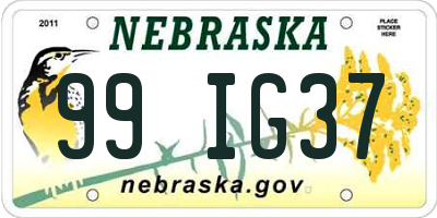 NE license plate 99IG37