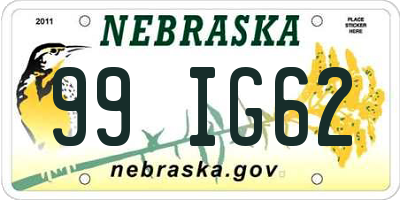 NE license plate 99IG62