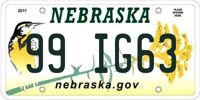 NE license plate 99IG63