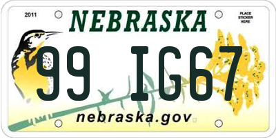 NE license plate 99IG67