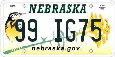 NE license plate 99IG75