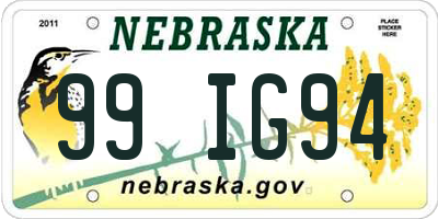 NE license plate 99IG94