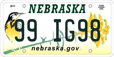 NE license plate 99IG98