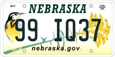 NE license plate 99IQ37