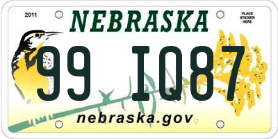 NE license plate 99IQ87