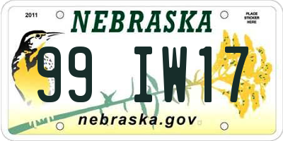 NE license plate 99IW17