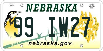 NE license plate 99IW27