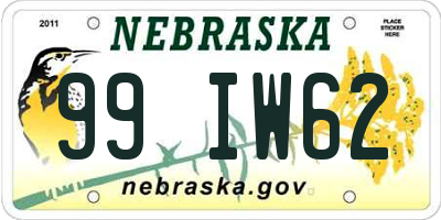 NE license plate 99IW62