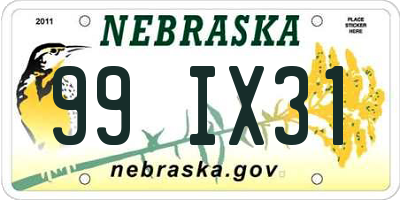 NE license plate 99IX31