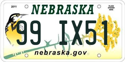 NE license plate 99IX51