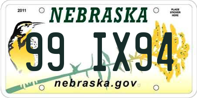 NE license plate 99IX94