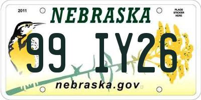 NE license plate 99IY26