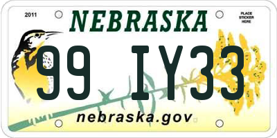 NE license plate 99IY33