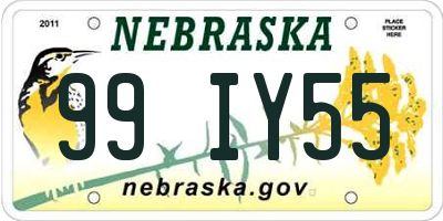 NE license plate 99IY55