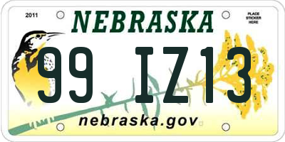 NE license plate 99IZ13