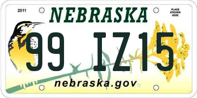 NE license plate 99IZ15