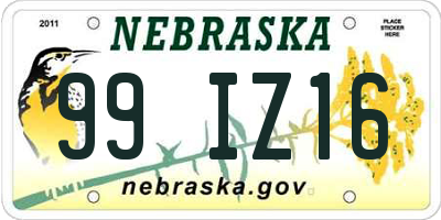 NE license plate 99IZ16