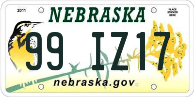 NE license plate 99IZ17