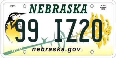 NE license plate 99IZ20