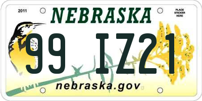 NE license plate 99IZ21