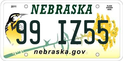 NE license plate 99IZ55