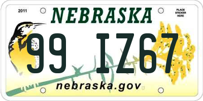 NE license plate 99IZ67