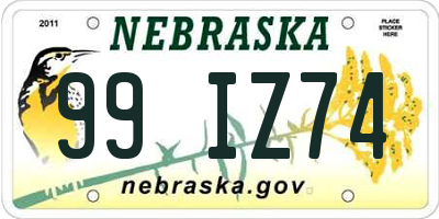NE license plate 99IZ74