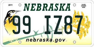 NE license plate 99IZ87