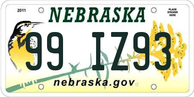 NE license plate 99IZ93