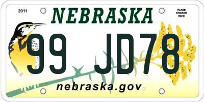 NE license plate 99JD78