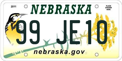 NE license plate 99JE10