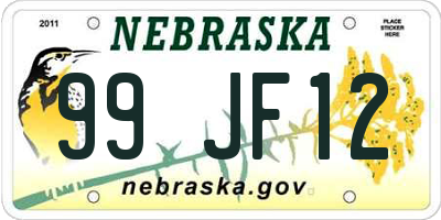 NE license plate 99JF12