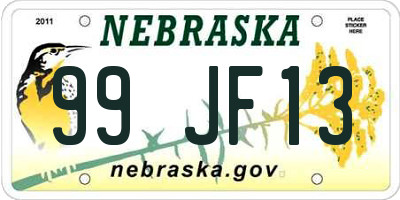 NE license plate 99JF13
