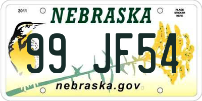 NE license plate 99JF54