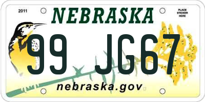 NE license plate 99JG67