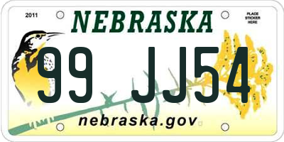 NE license plate 99JJ54